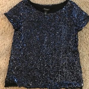 White House/Black Market Navy Sequined Shirt - M